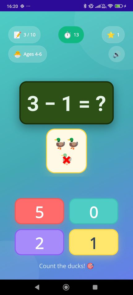 Simple Math For Kids quiz screen