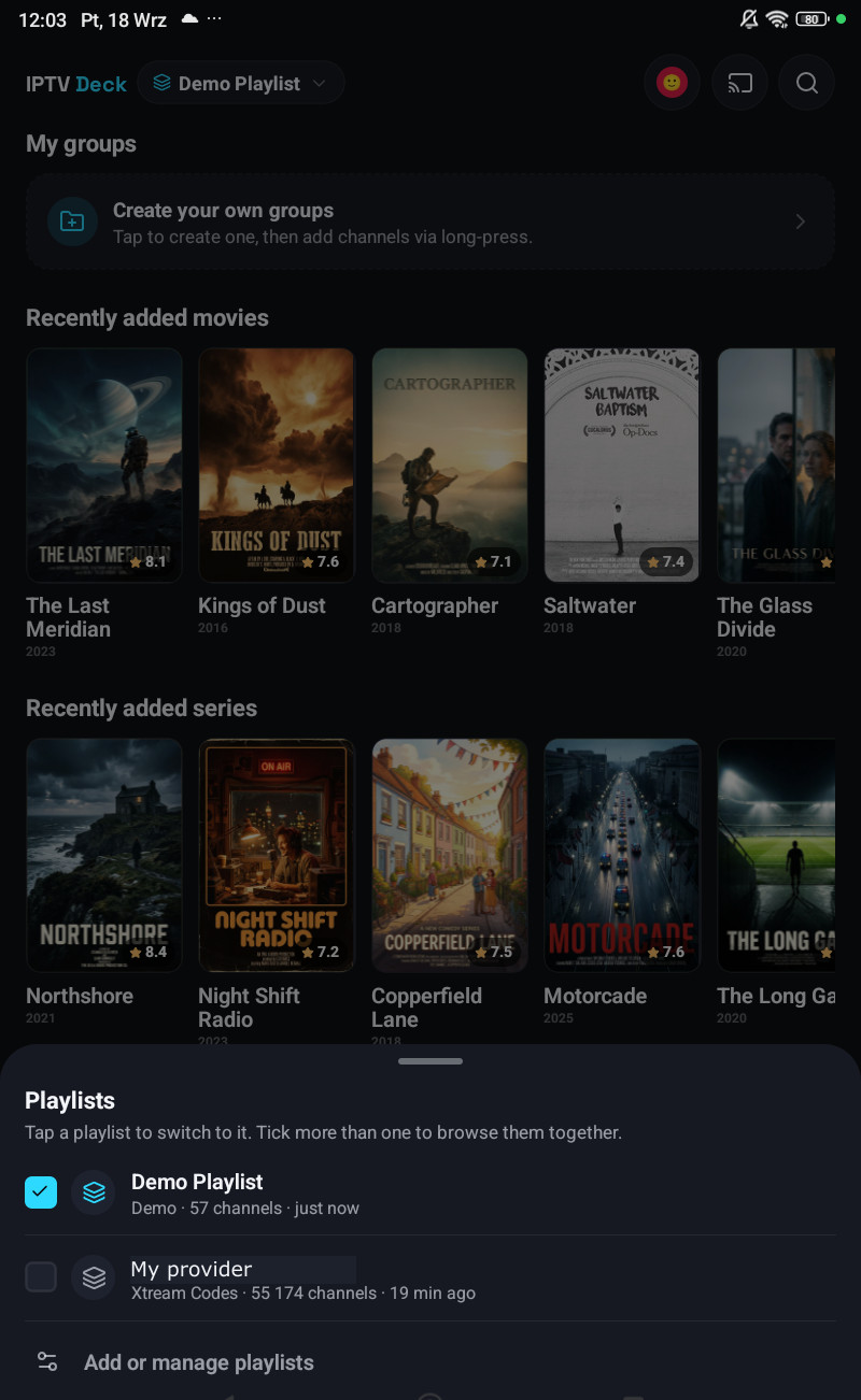 The playlist switcher on a phone