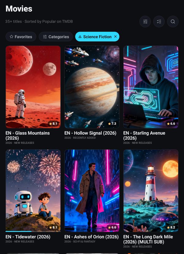 Science Fiction titles from the playlist, sorted by popularity on TMDB