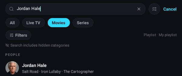 Search results with an actor under People