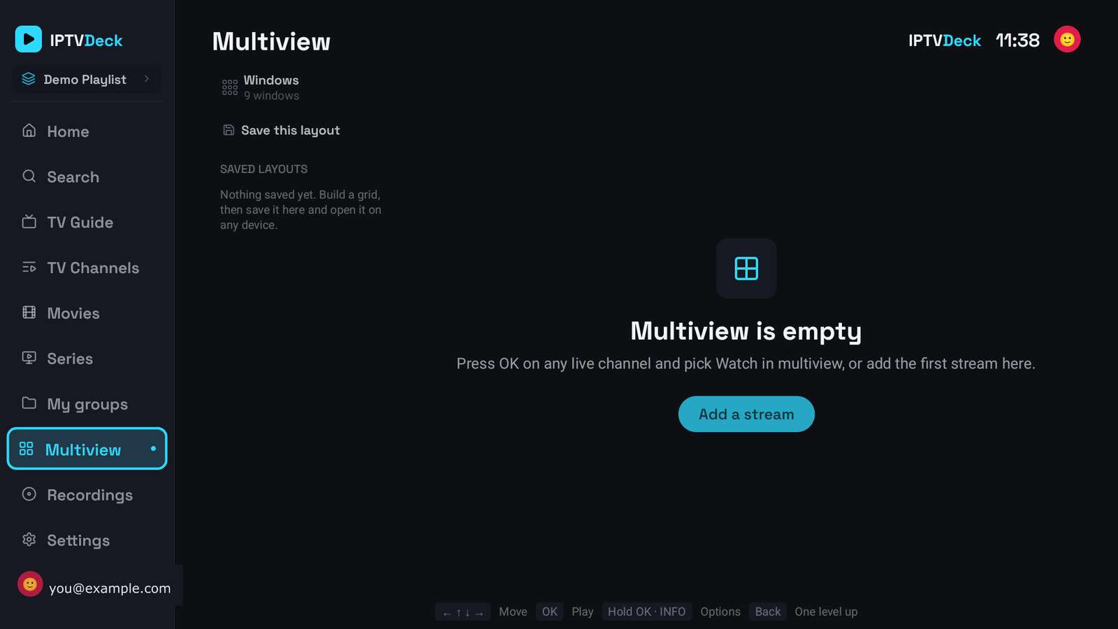The empty multiview screen on a television