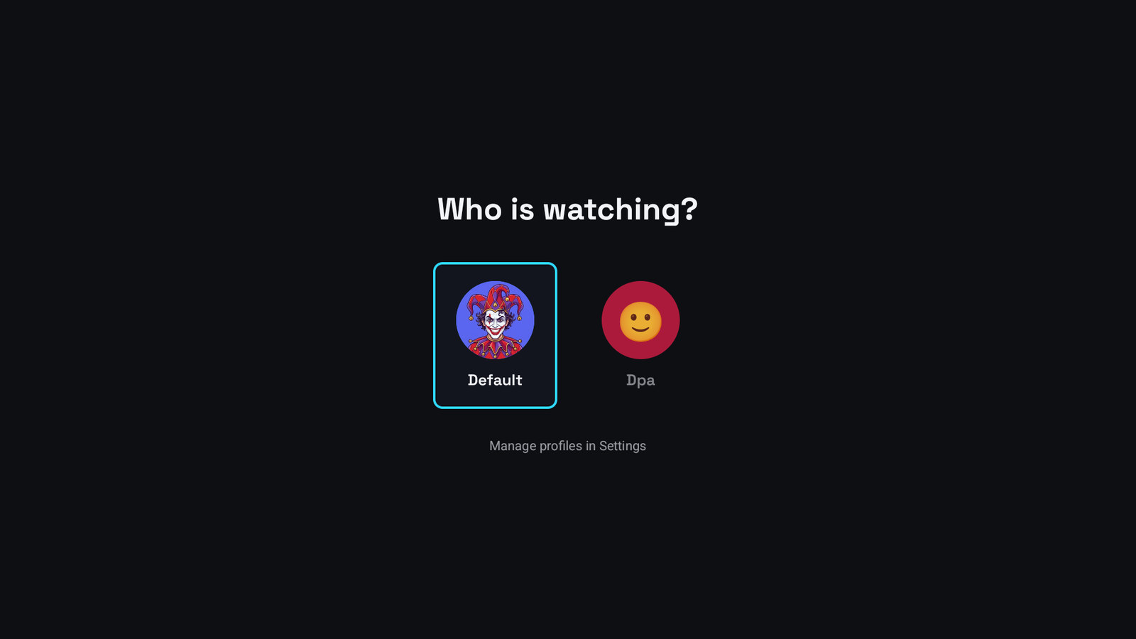 The profile picker on a television
